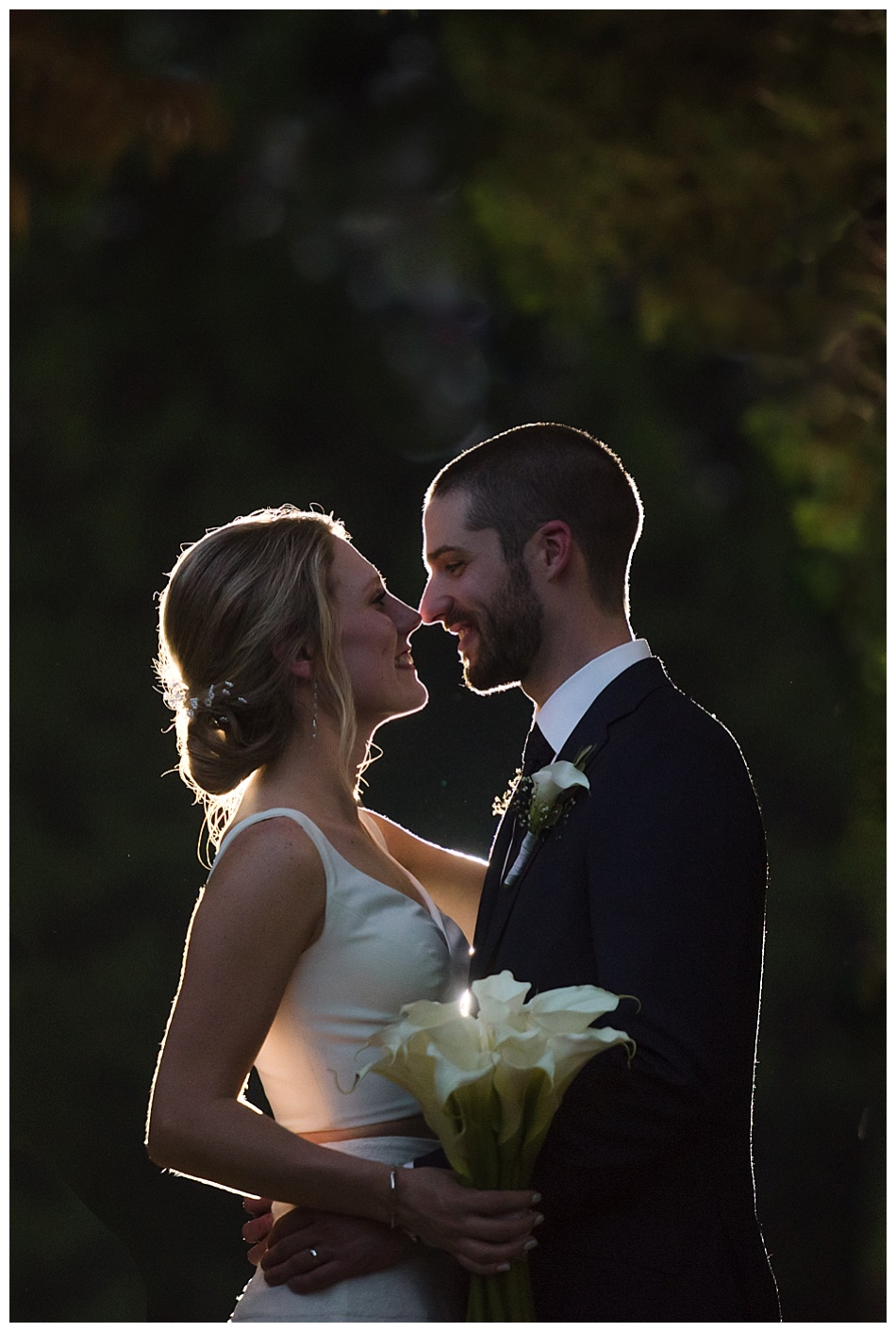 Nighttime portrait of bride and groom at Marietta Hotel and Conference Center
