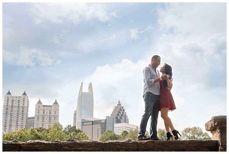 Piedmont Park Engagement Session with Atlanta Skyline